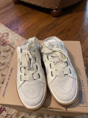 Free People Cream Suede Lace-Up Slip-On Sneakers- 39